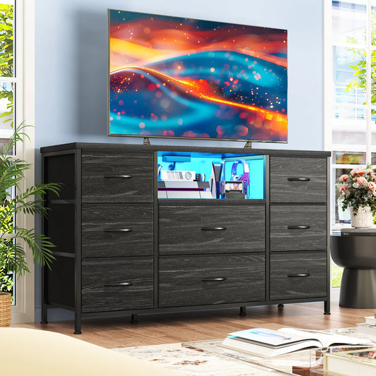 EnHomee 8 Drawer Media Dresser With Led Lighting And Charging