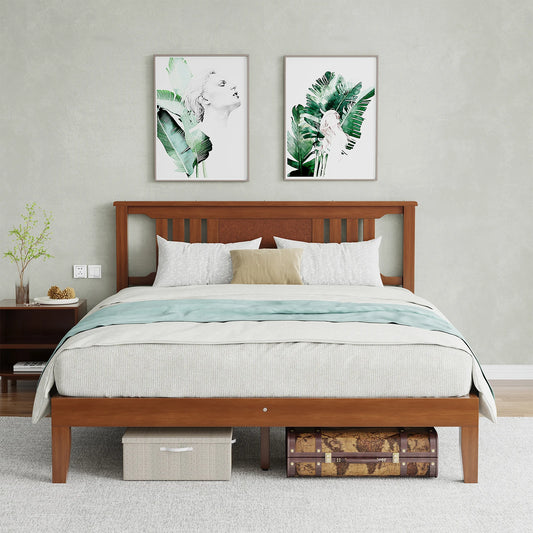 MCQ Wood Platform Bed Frame With Headboard And Sturdy Slats