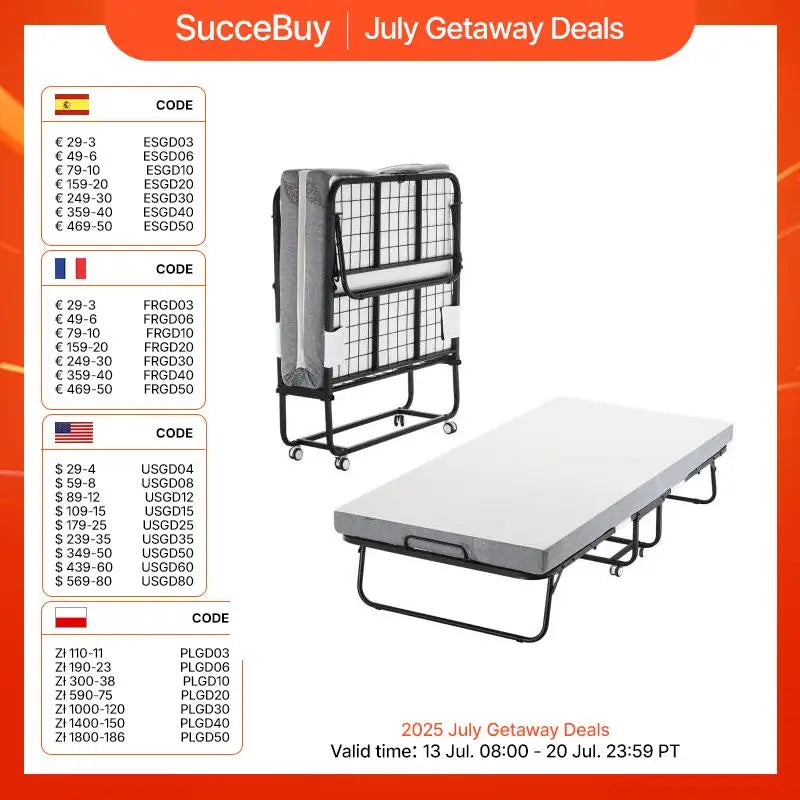 SucceBuy Rollaway Bed With Memory Foam Mattress Folding Guest Bed