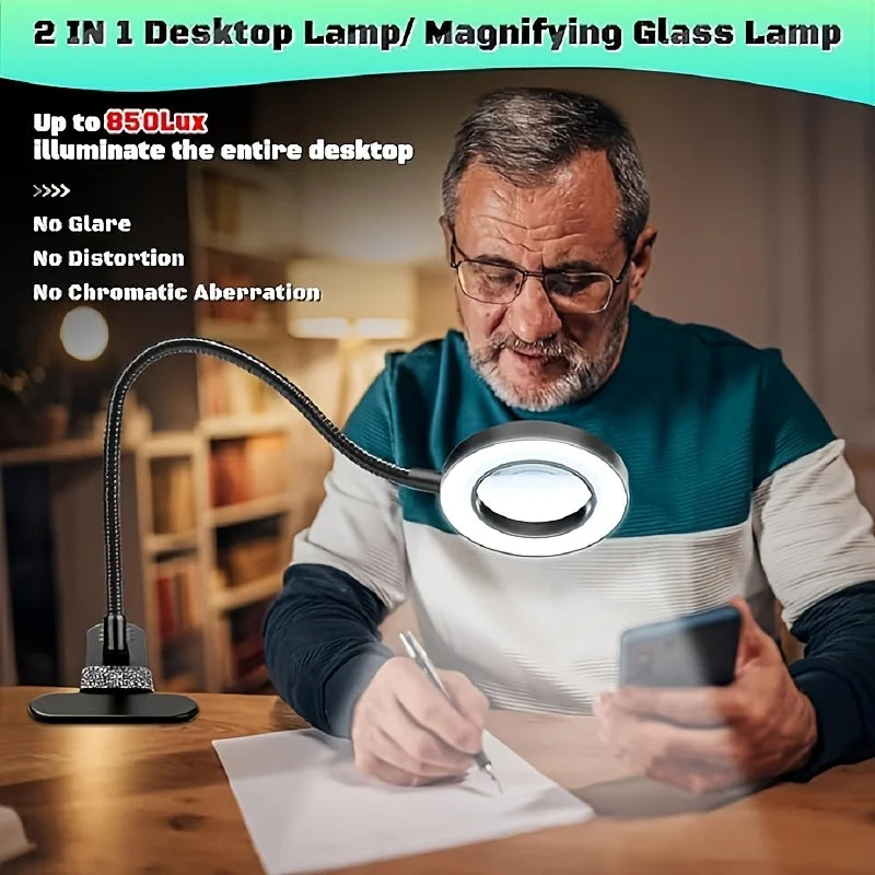 Dumiloo LED Clip On Magnifying Desk Lamp Adjustable Gooseneck