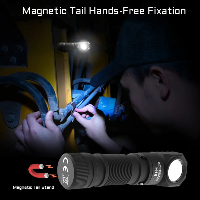 ACEBEAM H16 Headlamp LED Right Angle Flashlight Rechargeable AA Battery