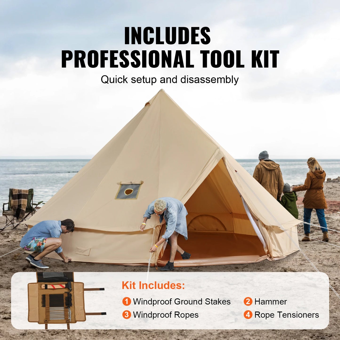 SucceBuy Canvas Bell Tent For Camping Holds Eight People