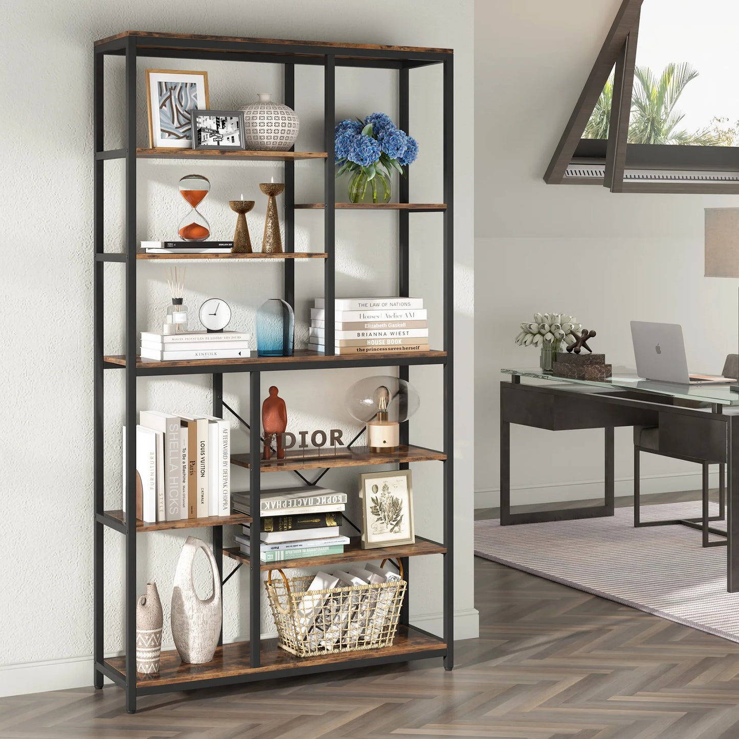 Tribesigns 9-Tier Industrial Bookcase With Open Shelves