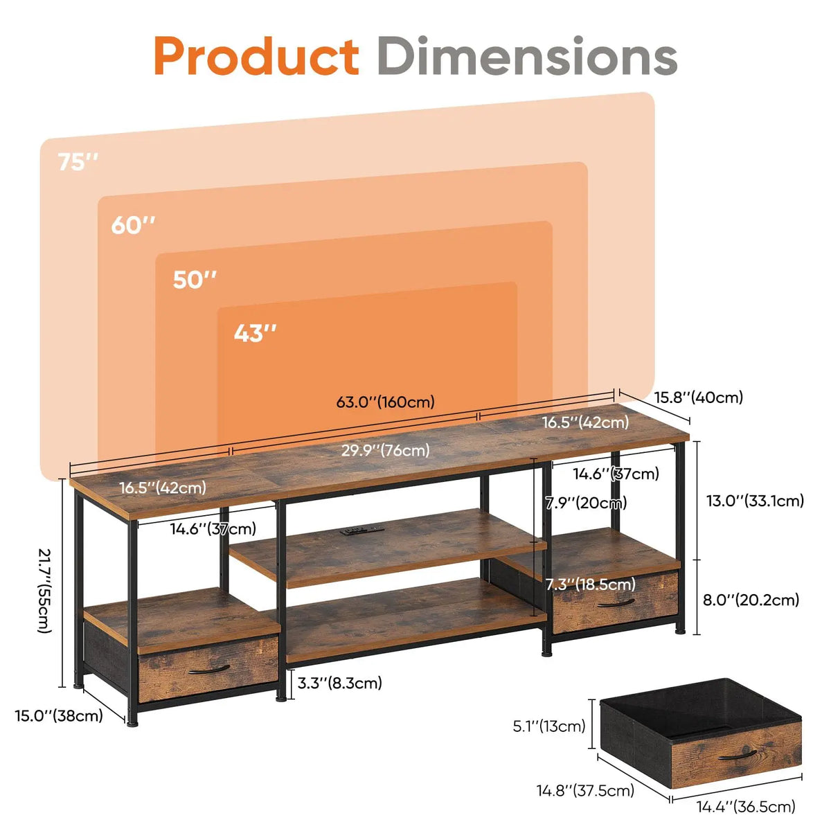 JHK Modern Wooden TV Stand With Adjustable Storage Shelf