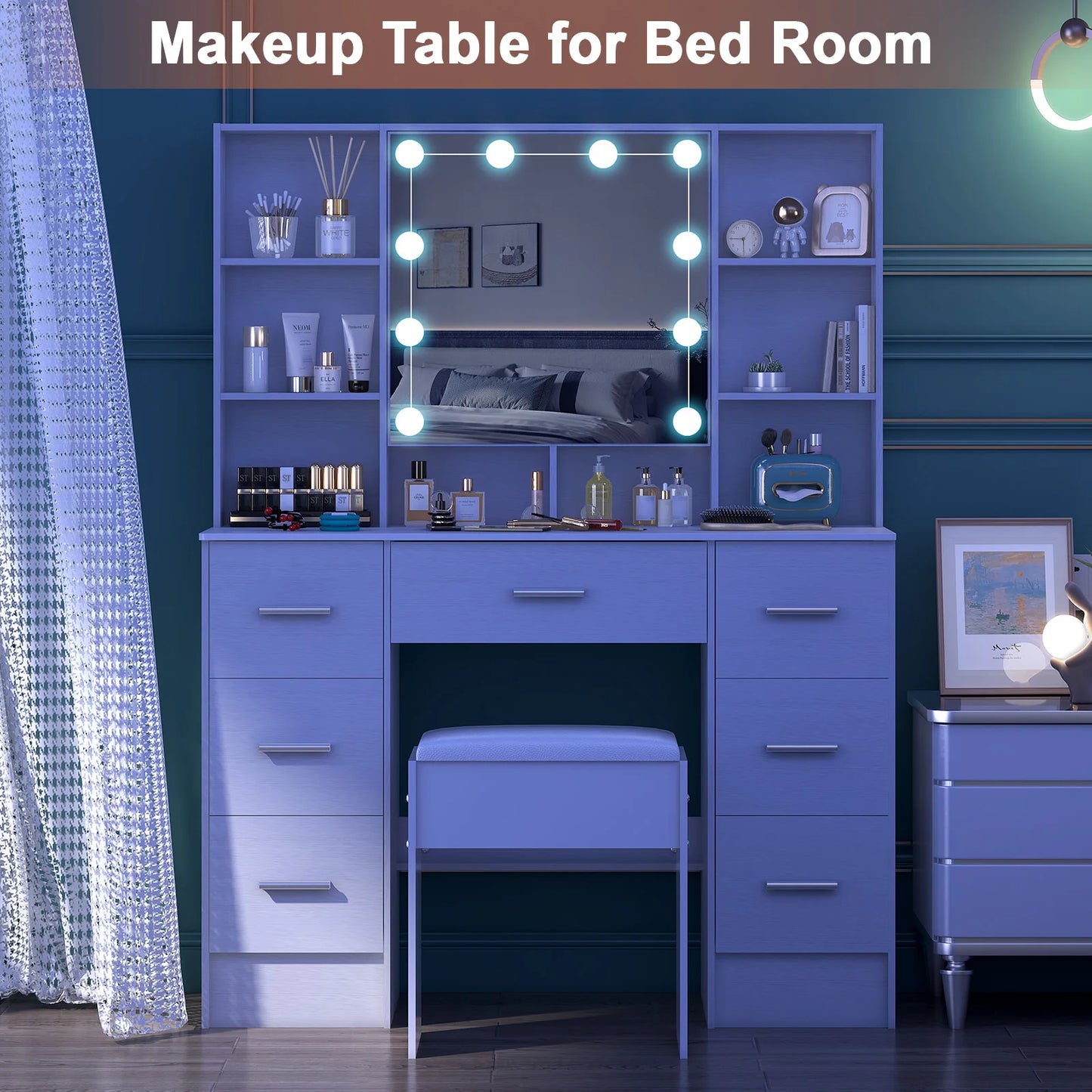 Onesaimei Minimalist Wooden Vanity With Light Up Mirror And Drawers