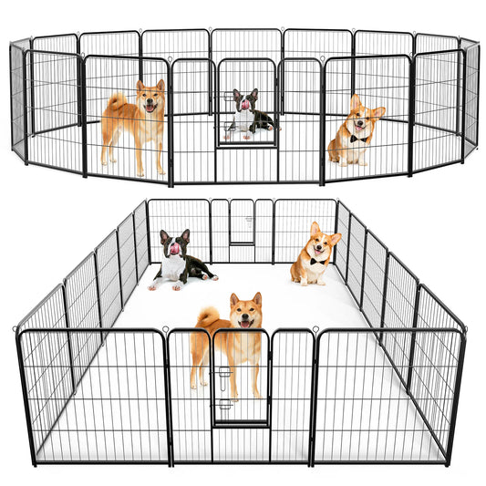 JHK 16 Panels Dog Playpen Metal Fence Foldable Outdoor Yard Gate