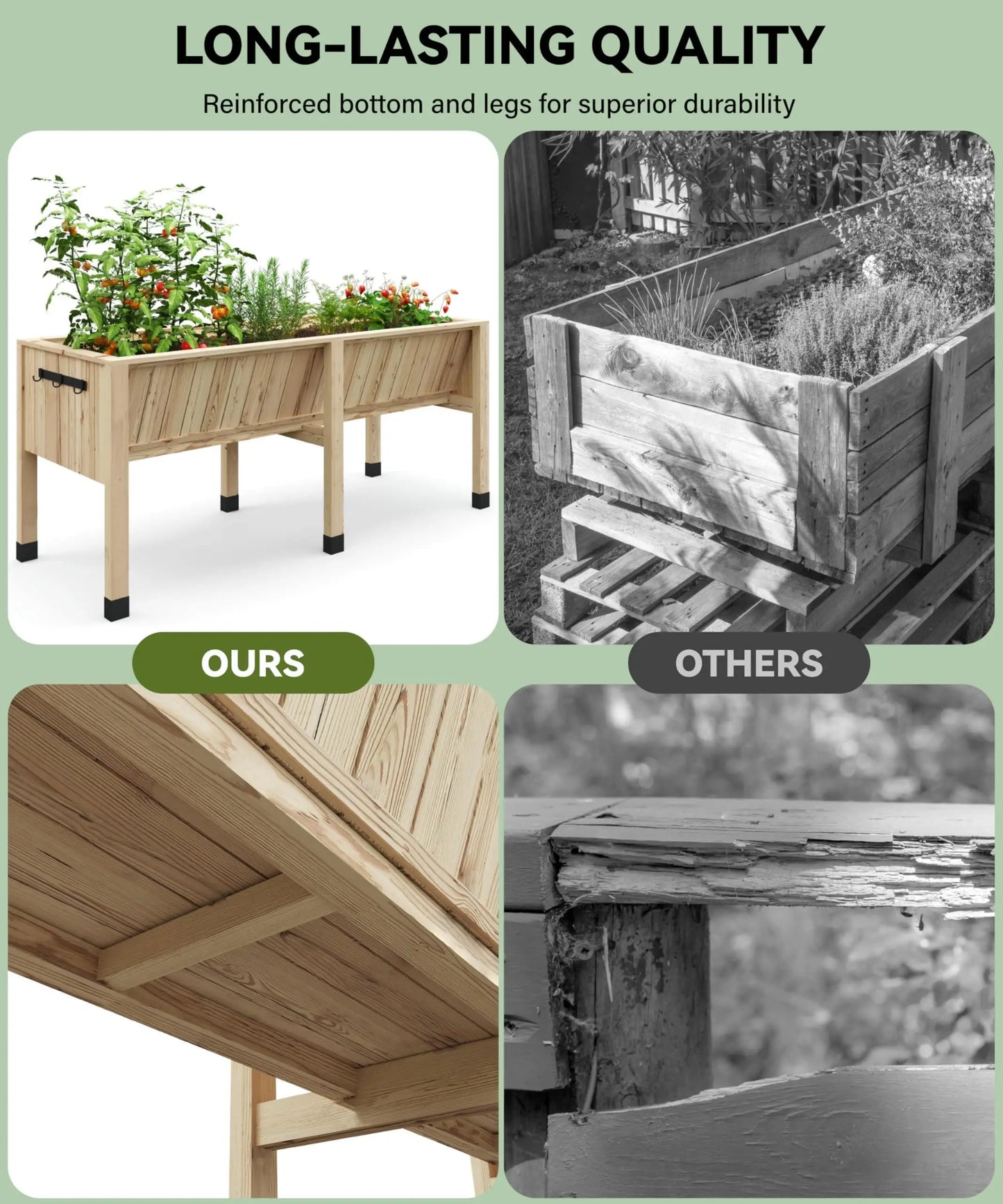 HiMISS Raised Wooden Garden Bed With Tool Hooks And Elevated Planter