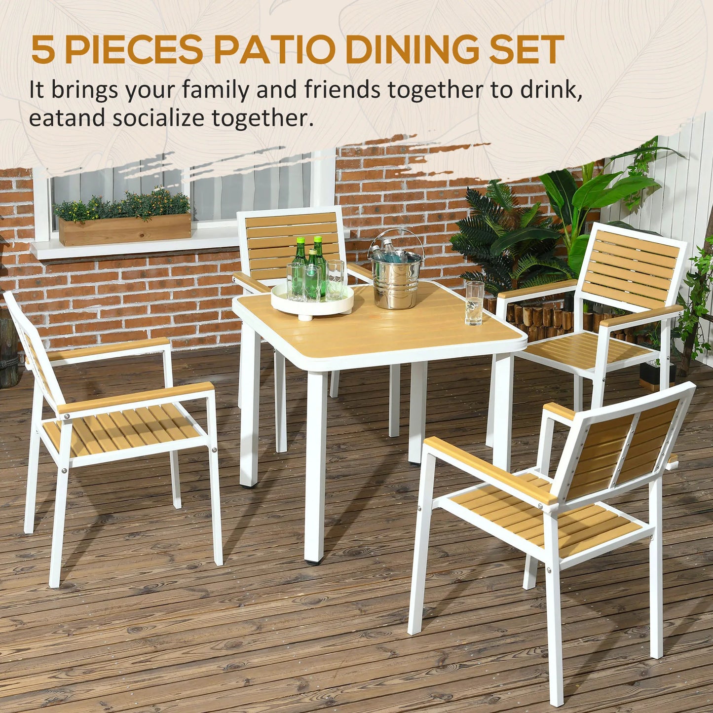 Outsunny 5-Piece Aluminum Outdoor Dining Set HDPE Table With Umbrella Hole