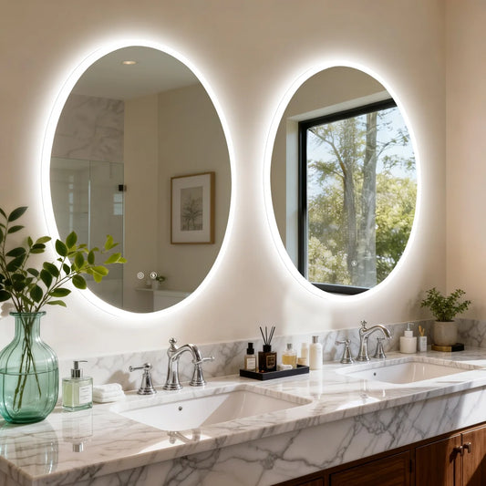 LED Lighted Oval Bathroom Mirror With Dimmable Anti Fog Lighting