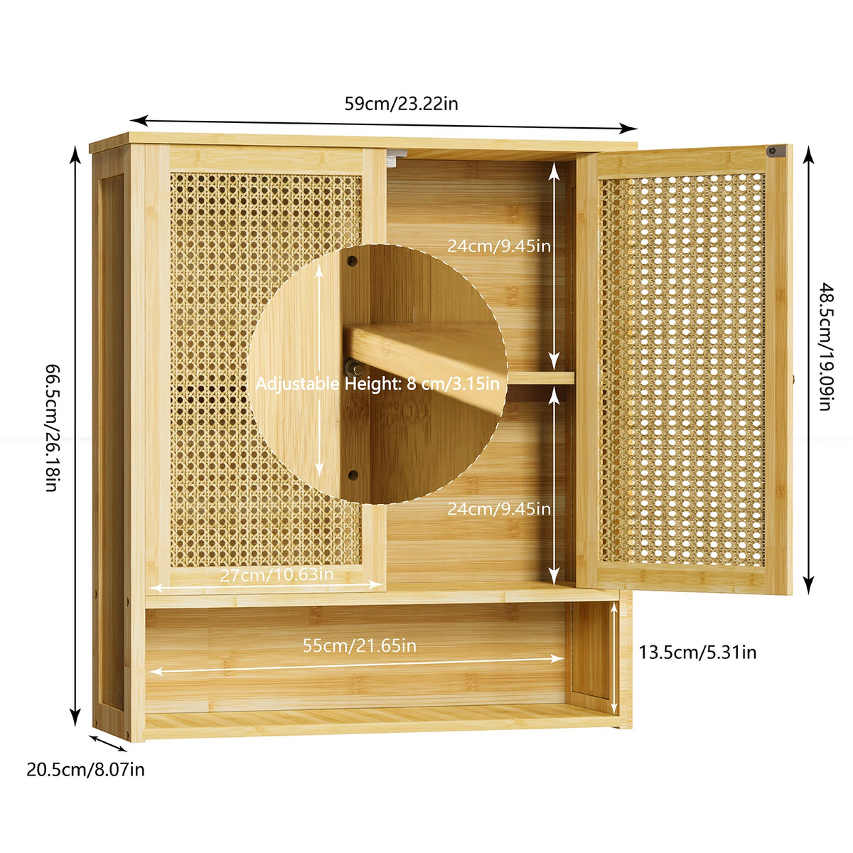 Wisfor Wall Mounted Bamboo Medicine Cabinet With Rattan Doors