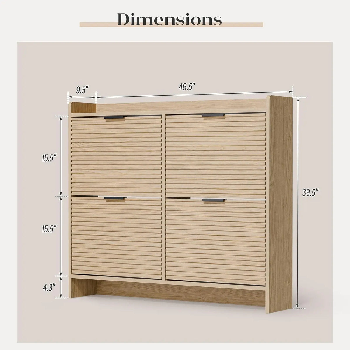 Entryway Fluted Shoe Storage Cabinet With Flip Drawers