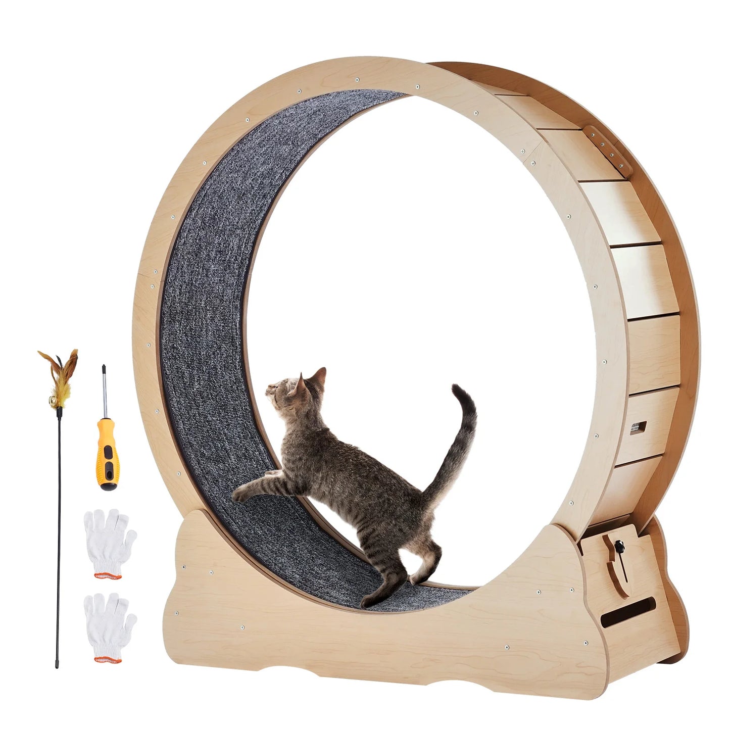 Wooden Cat Exercise Wheel Large Indoor Running Treadmill With Detachable Carpet