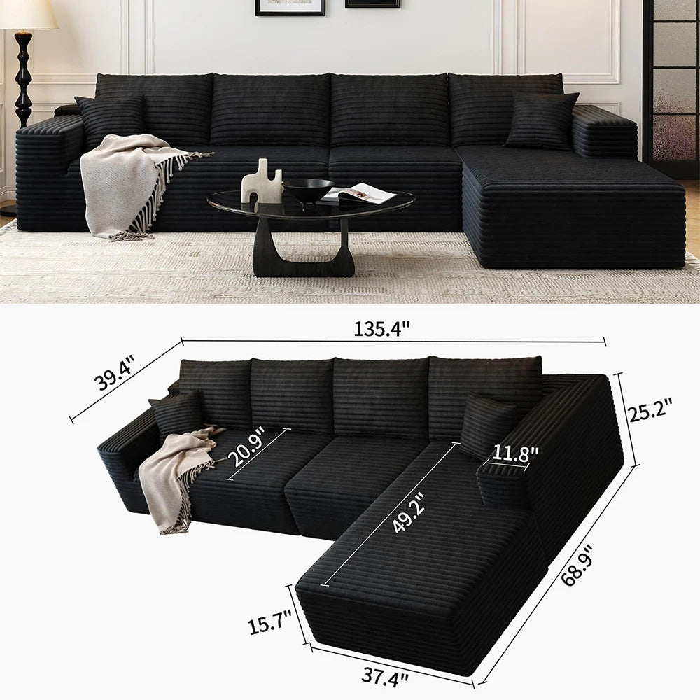 YQXH Cloud Style Sectional Sofa With Corduroy Memory Foam Cushions