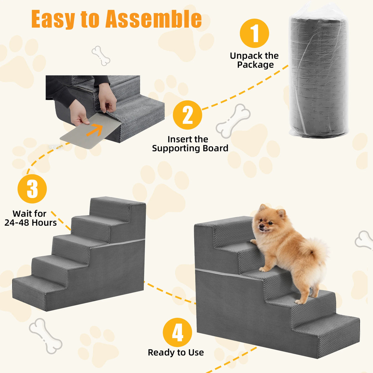 JHK Universal Curved Step Foam Dog Stairs Ramp