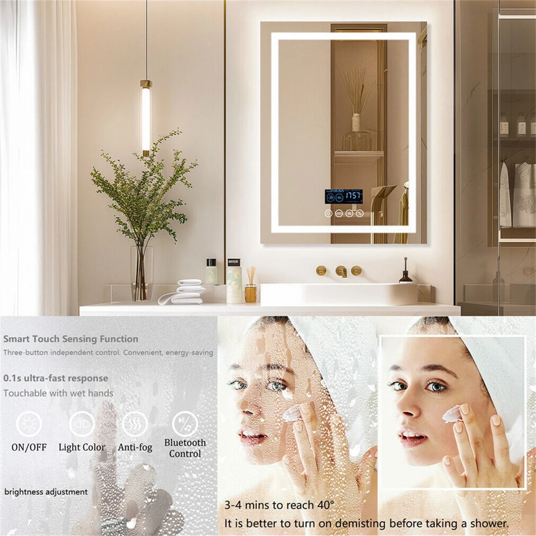 BORWART Smart LED Bathroom Mirror With Bluetooth Speaker Antifog