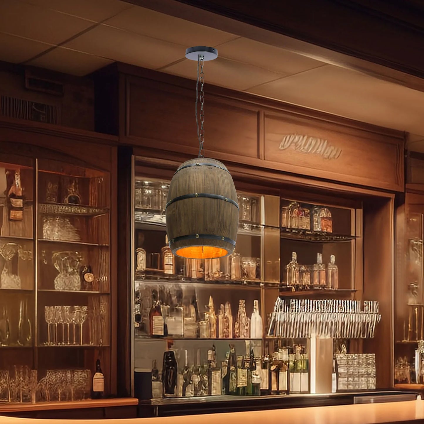 Retro Wood Wine Barrel Pendant Light For Bar Cafe Home