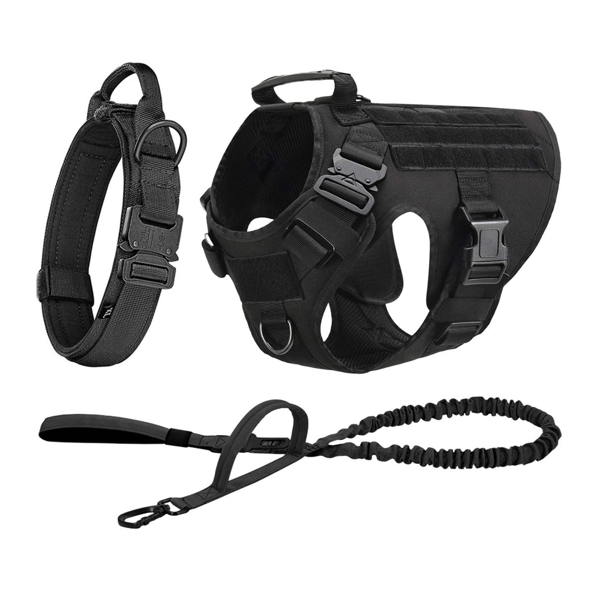 Tactical Nylon Dog Harness Collar With Molle Pouches For Large Pets
