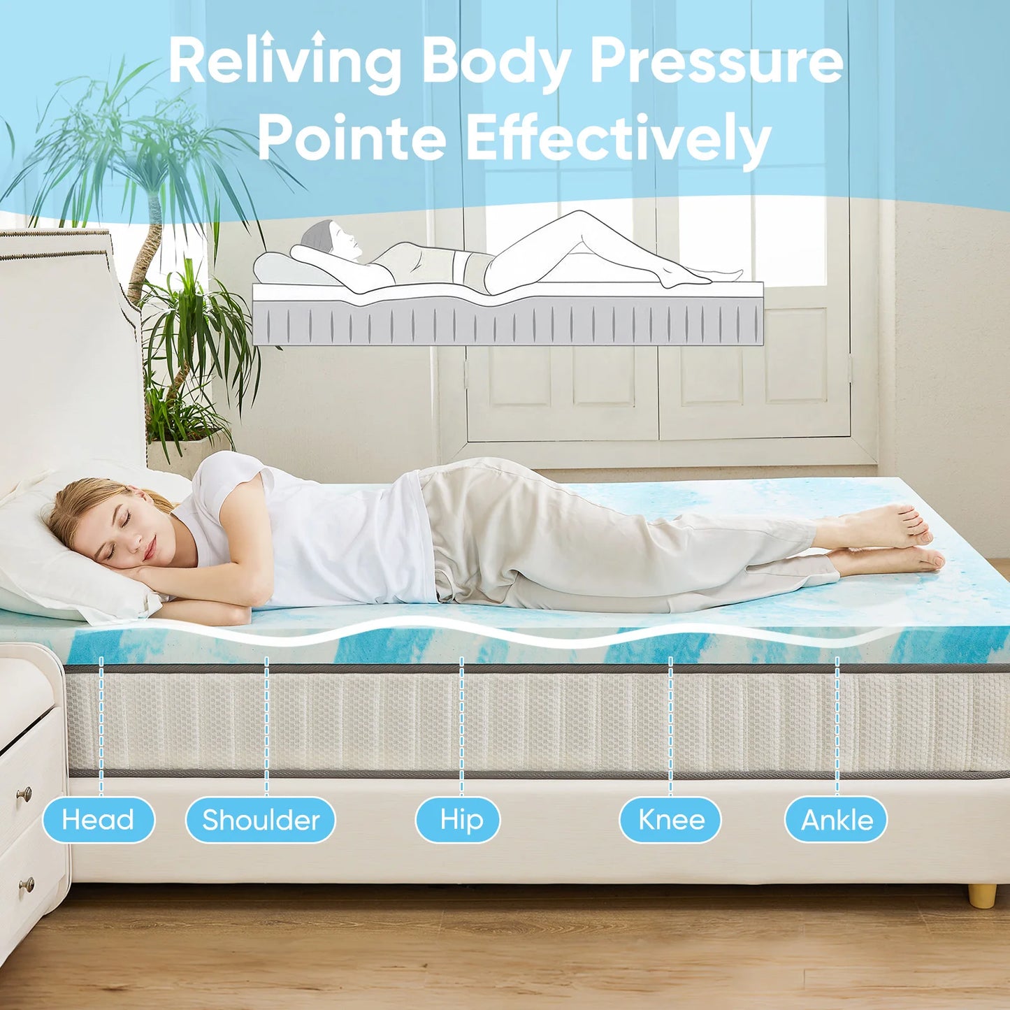 JHK Gel Memory Foam Mattress Topper Cooling Breathable Bed