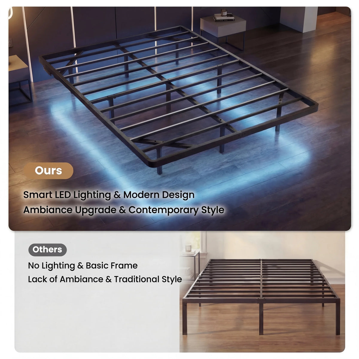 Hoomic Floating Bed Frame With LED Lights And Charging Station