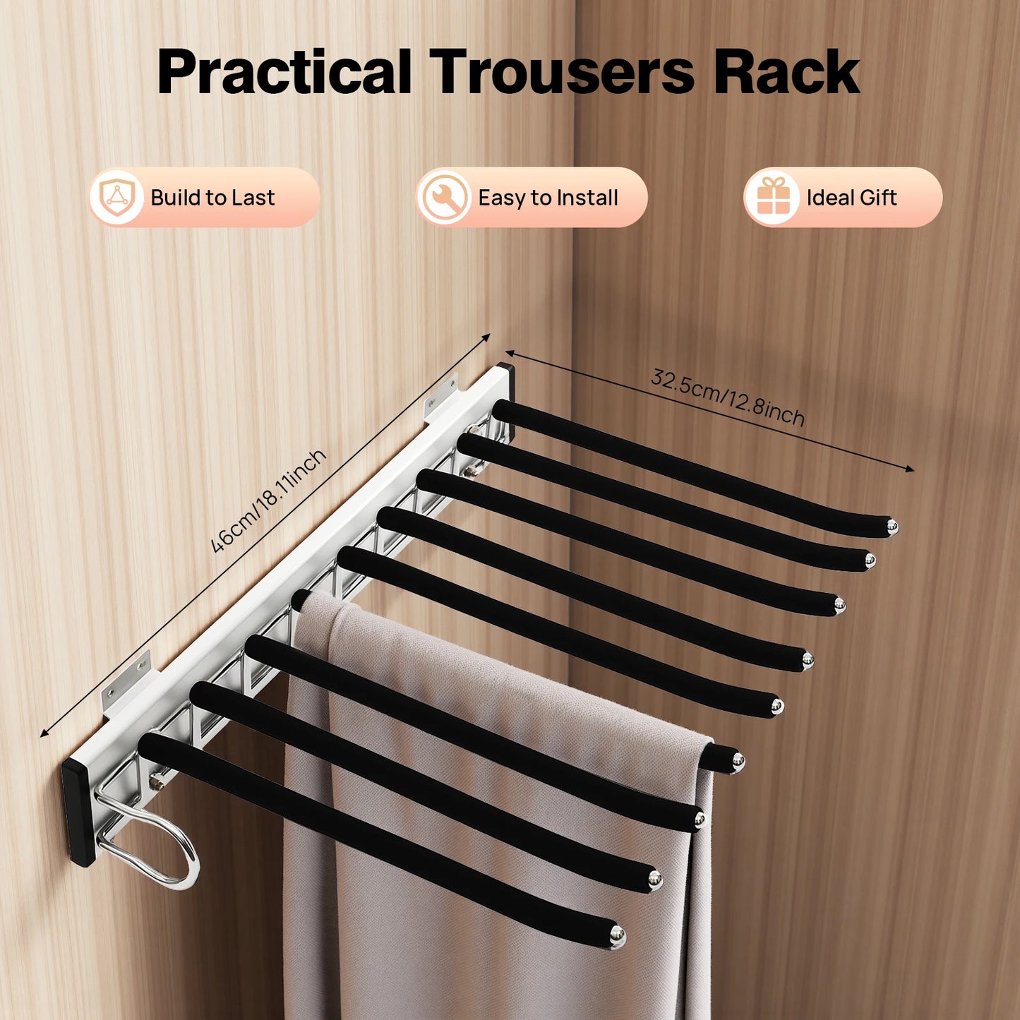 Bymaocar Pull Out Pants Rack 9 Rods Wall Mount Organizer