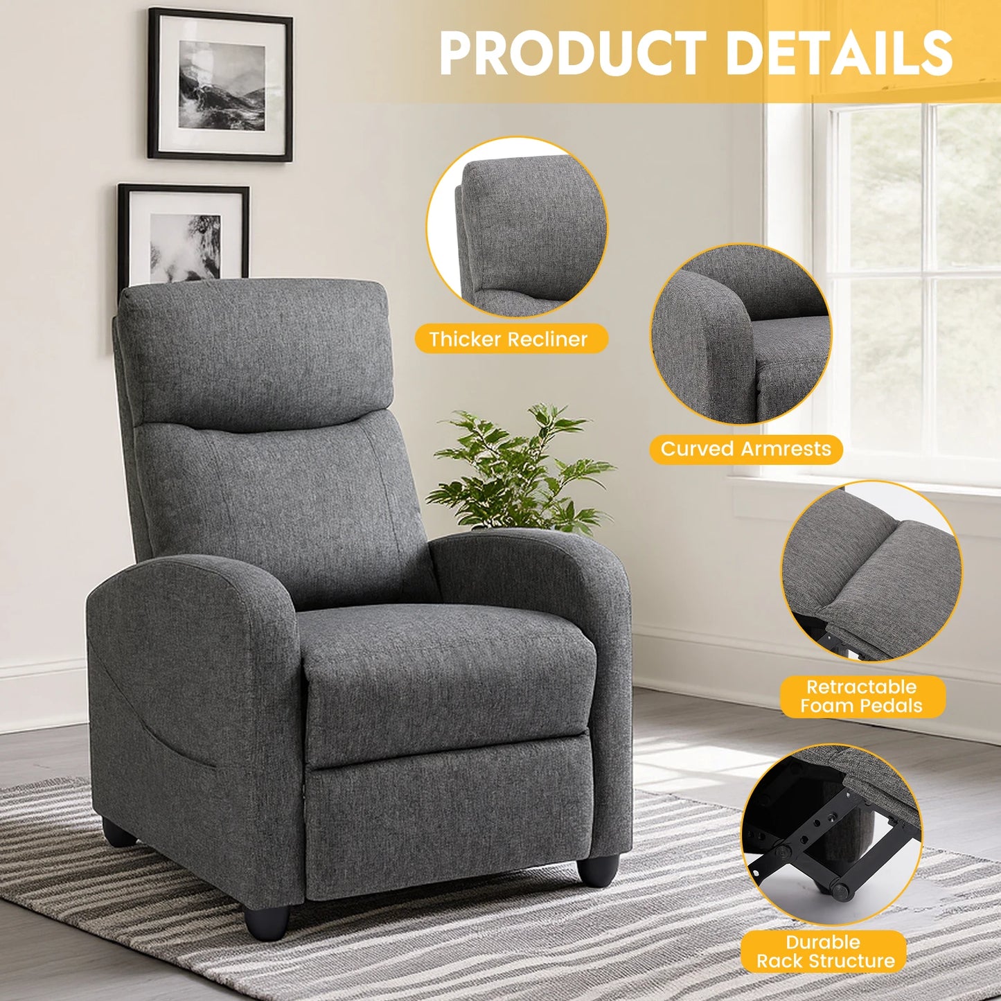 Living Room Recliner Sofa With Lumbar Support And PU Leather