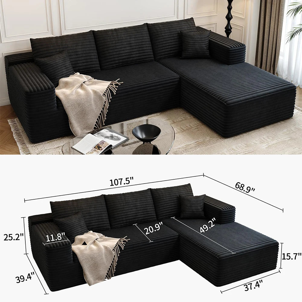 YQXH Cloud Style Sectional Sofa With Corduroy Memory Foam Cushions