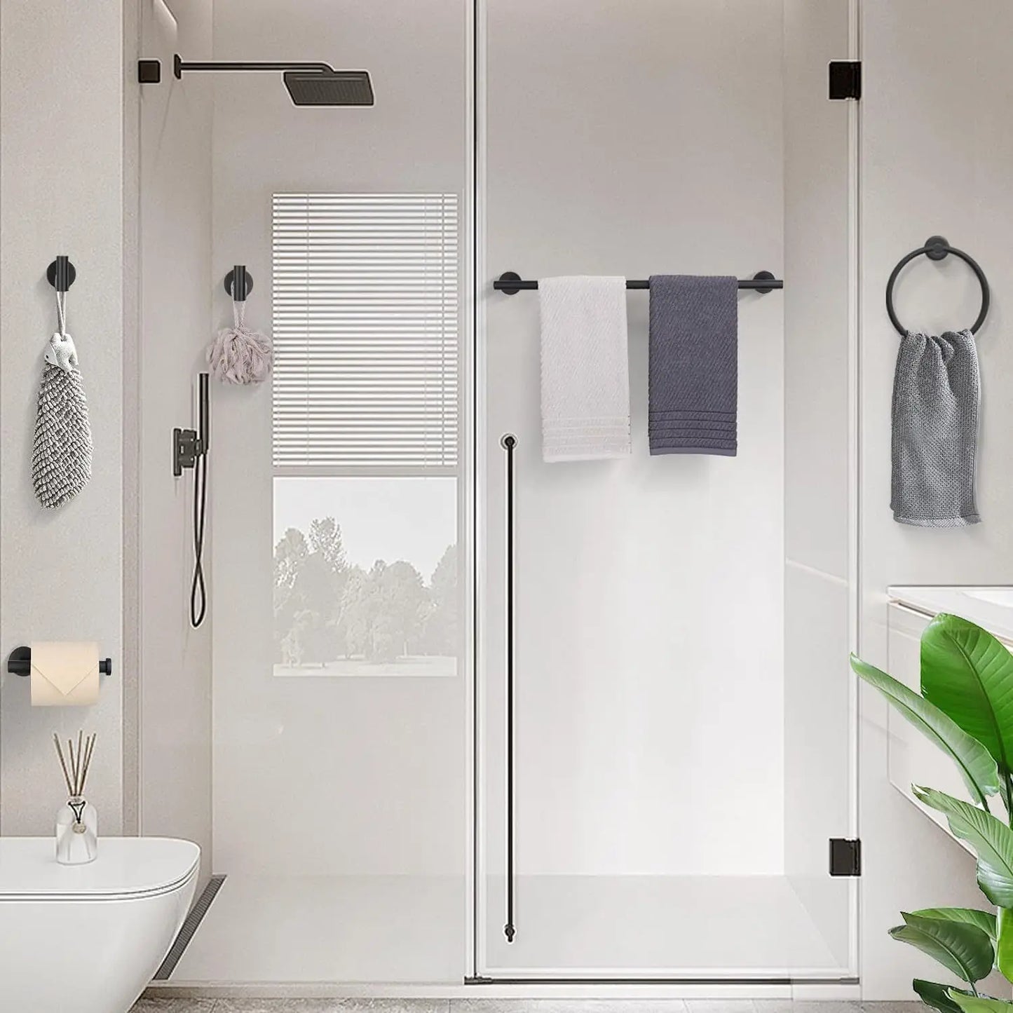 5 Piece Bathroom Hardware Set Stainless Steel Towel Bar Rack