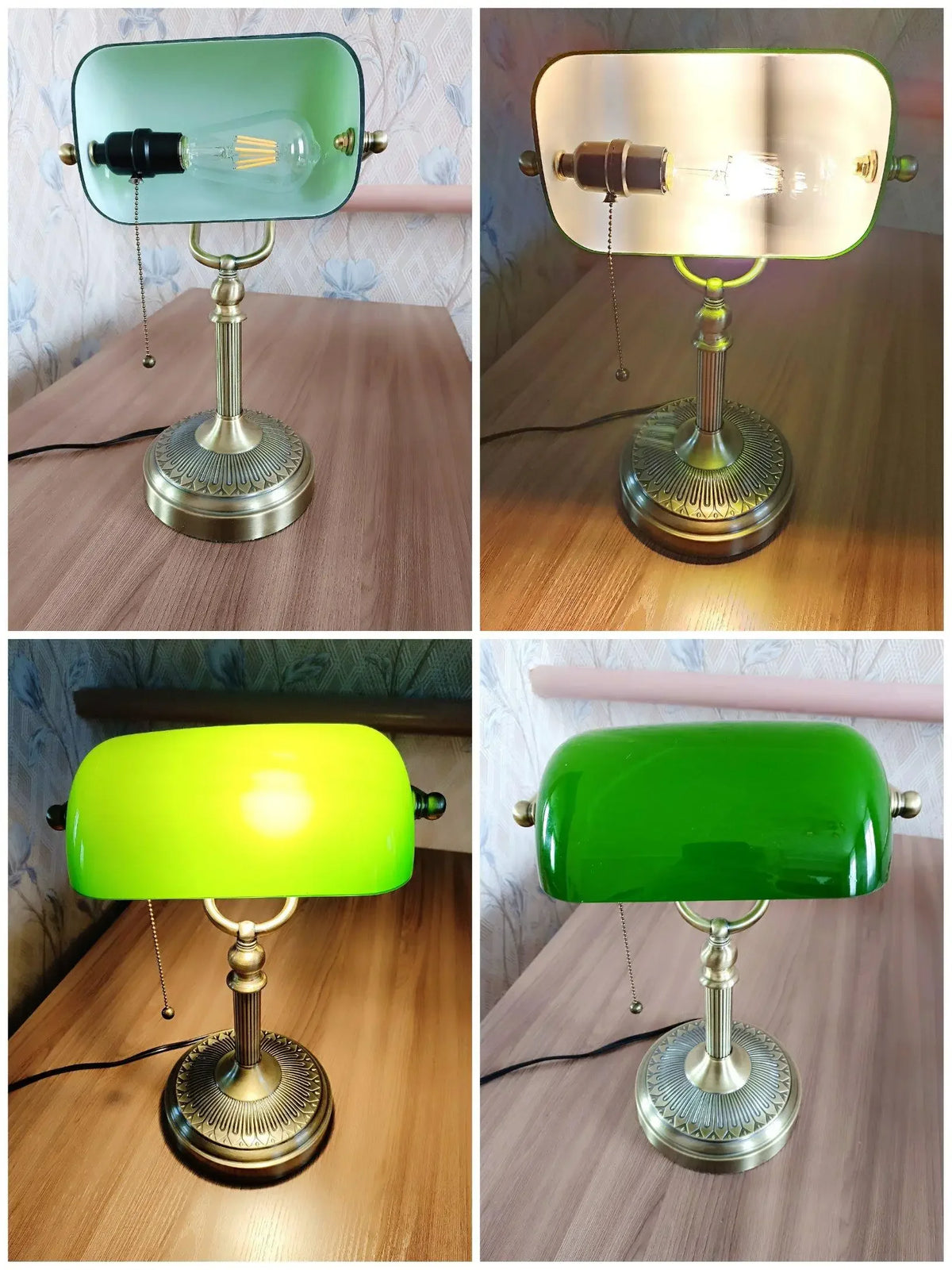 E27 Glass Iron Banker Desk Lamp With Zipper Switch For Office And Bedroom
