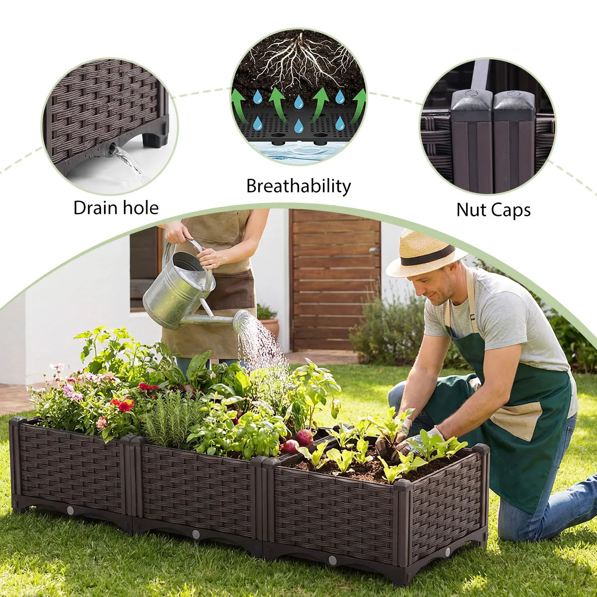 Rectangular Raised Garden Bed Kit Outdoor Plastic Planter For Vegetables