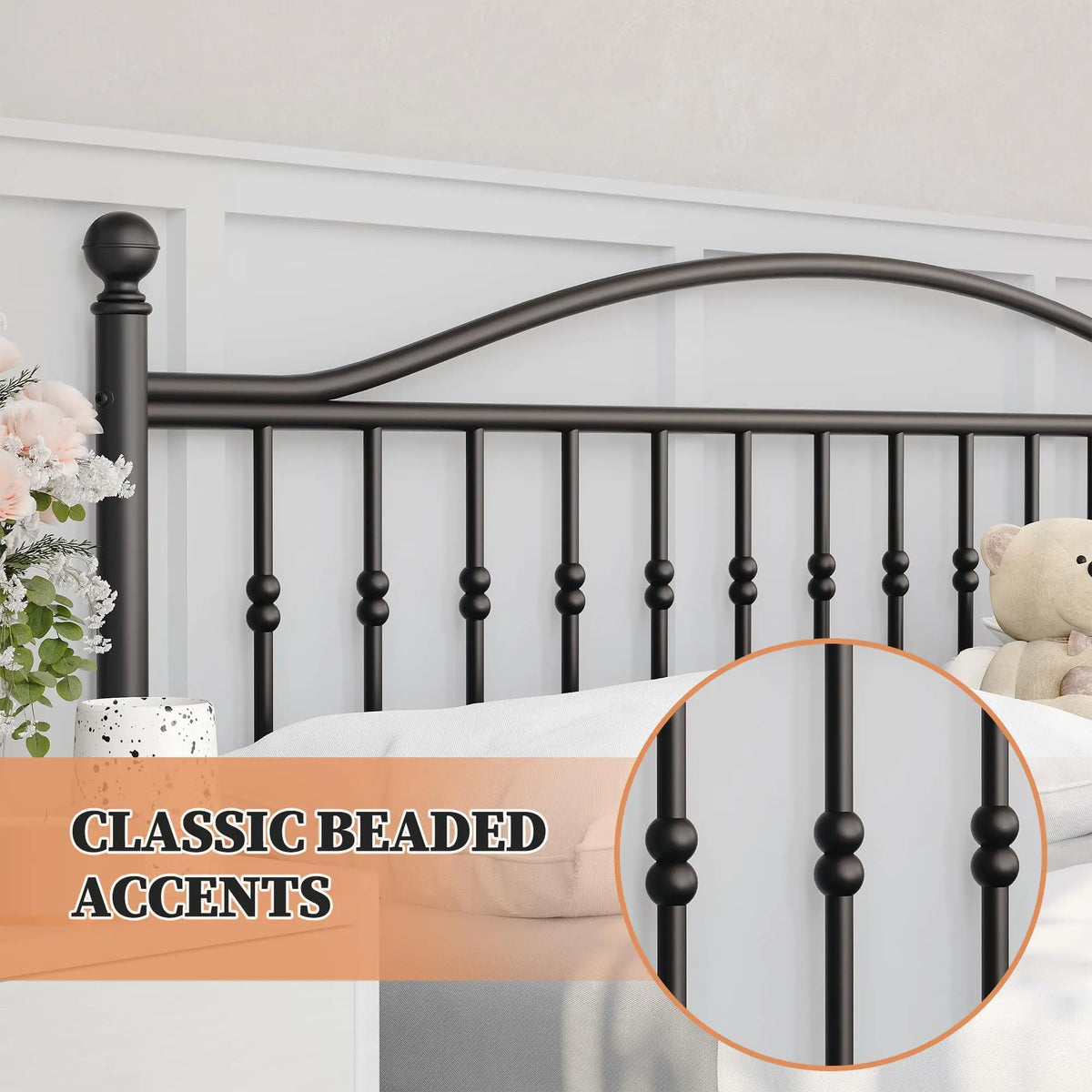 HiMISS Victorian Metal Bed Frame With Headboard And Footboard