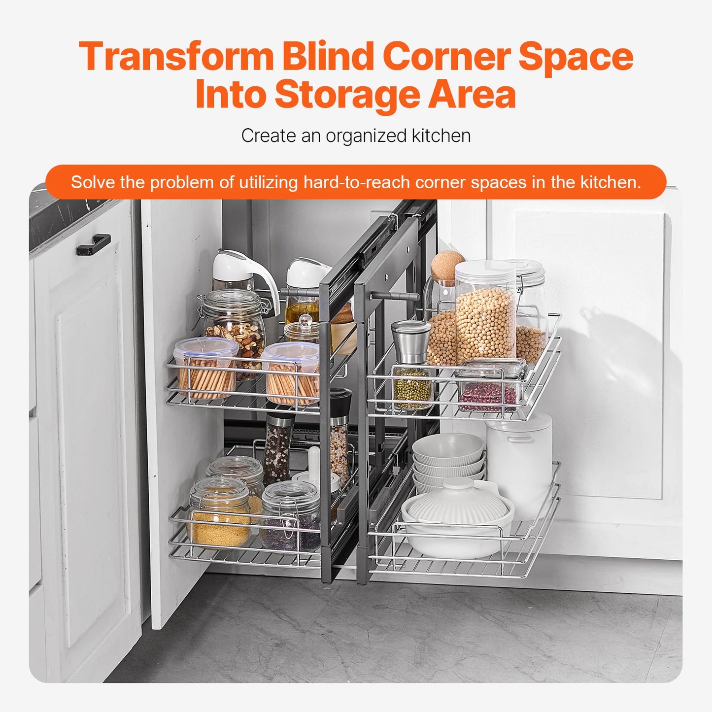 SucceBuy Blind Corner Pull Out Kitchen Organizer 4 Shelf