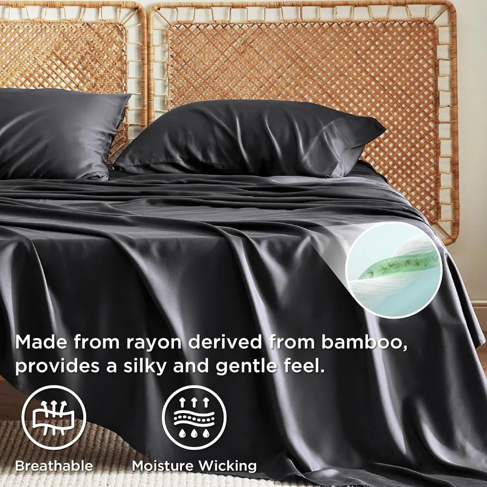 Xiuwo Queen Bamboo Rayon Black Cooling Sheet Set
