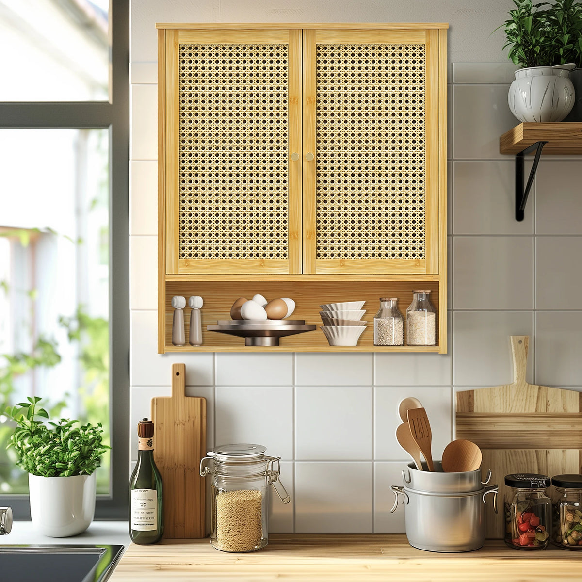 Wisfor Wall Mounted Bamboo Medicine Cabinet With Rattan Doors