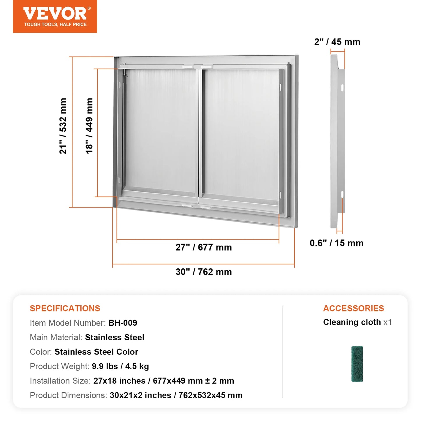 Stainless Steel BBQ Access Door Flush Mount For Outdoor Kitchen