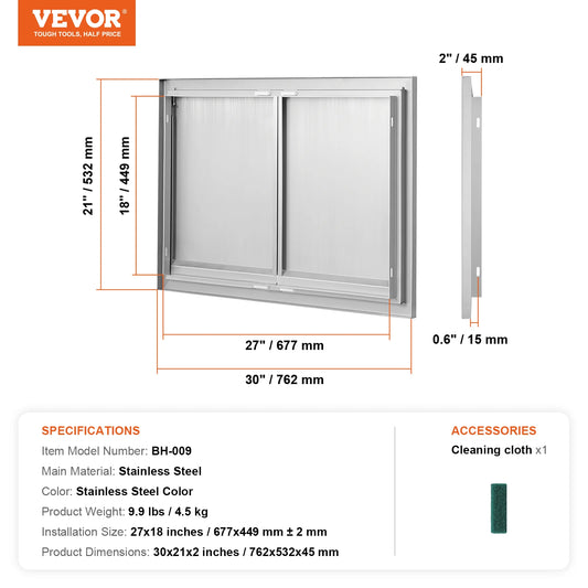 Stainless Steel BBQ Access Door Flush Mount For Outdoor Kitchen