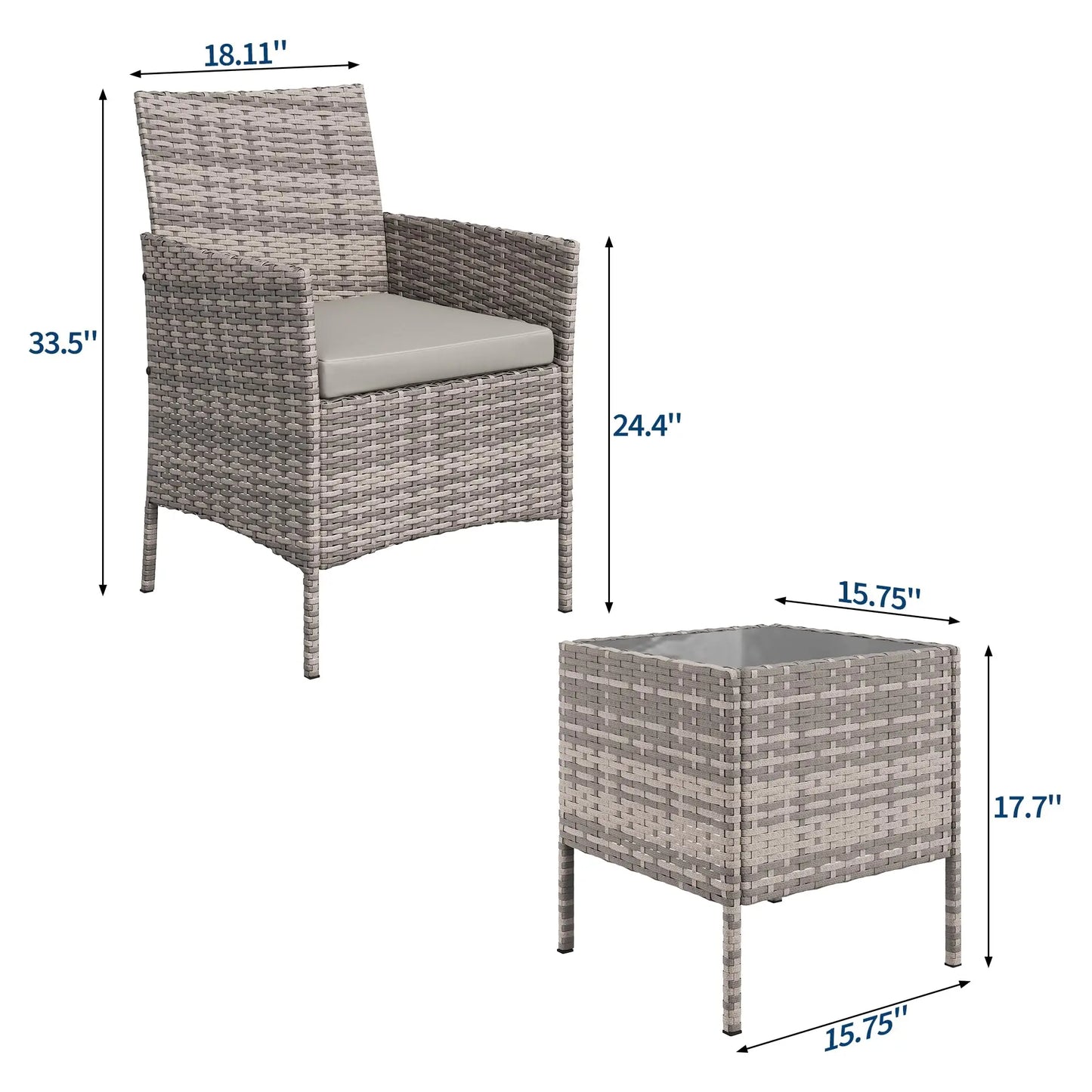 HiMISS Patio Furniture Set Rattan Wicker Chairs With Cushions And Glass Table