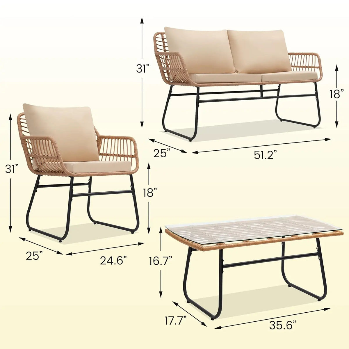 Wicker Patio Bistro Outdoor Furniture Conversation Set For Garden