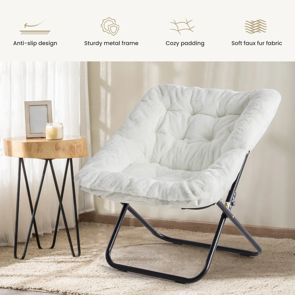 JHK Contemporary Faux Fur Swivel Padded Lounge Chair