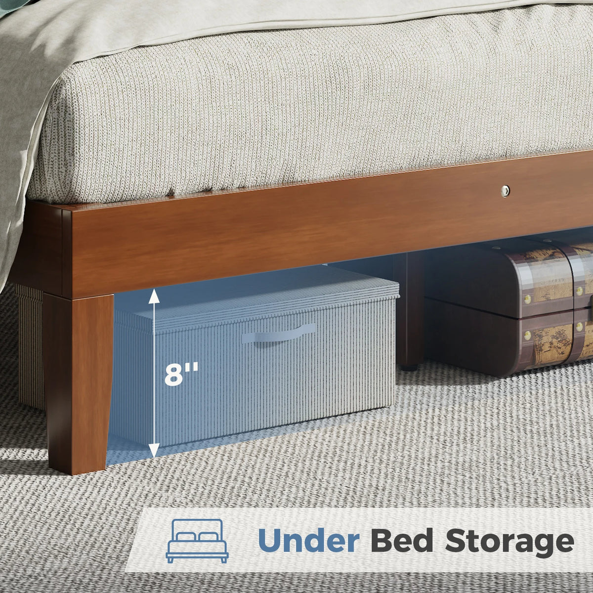 MCQ Wood Platform Bed Frame With Headboard And Sturdy Slats