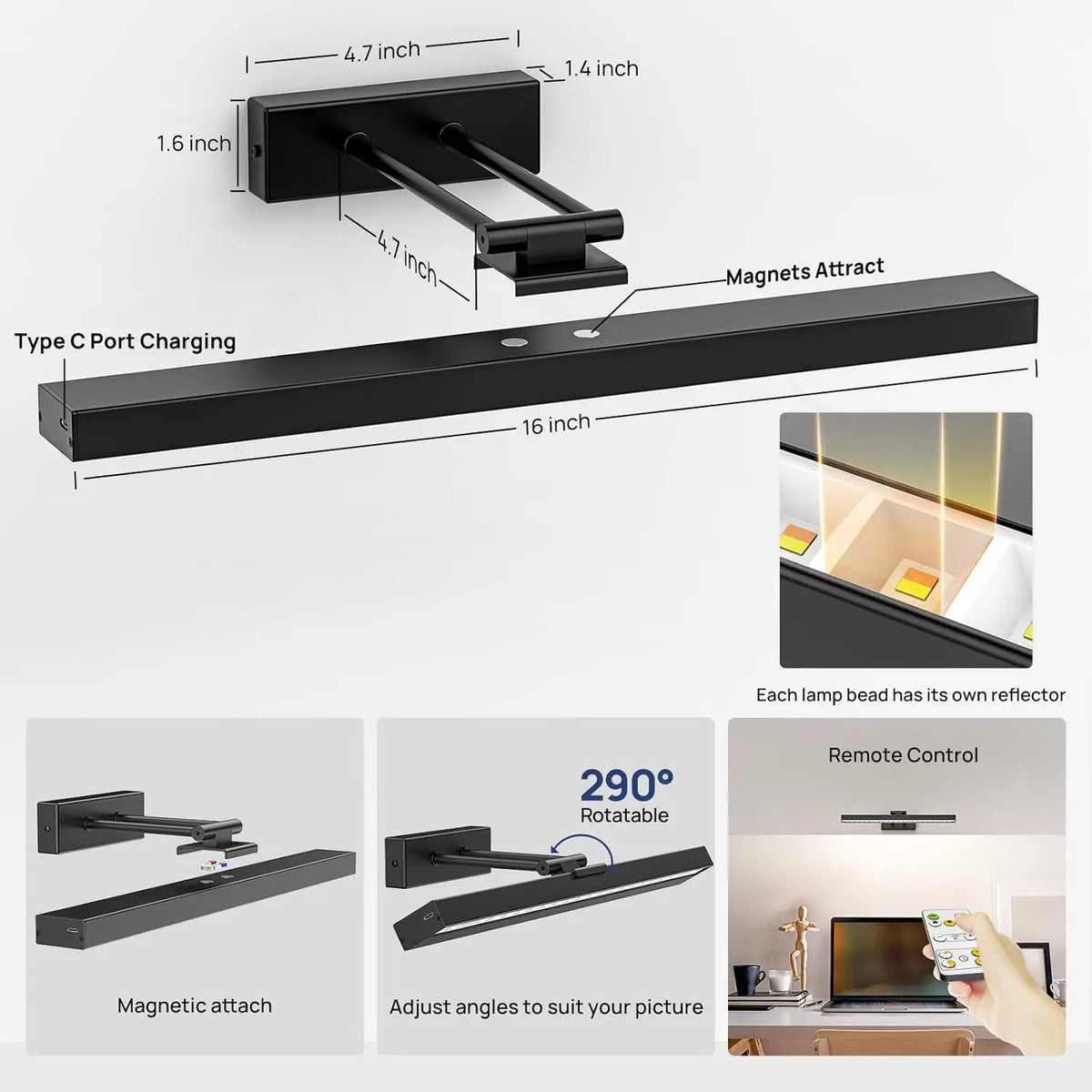 Prtiloud 16 Inch Battery Powered Wall Mount Art Light