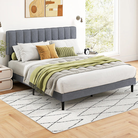 M C Q Upholstered Platform Bed With Adjustable Headboard