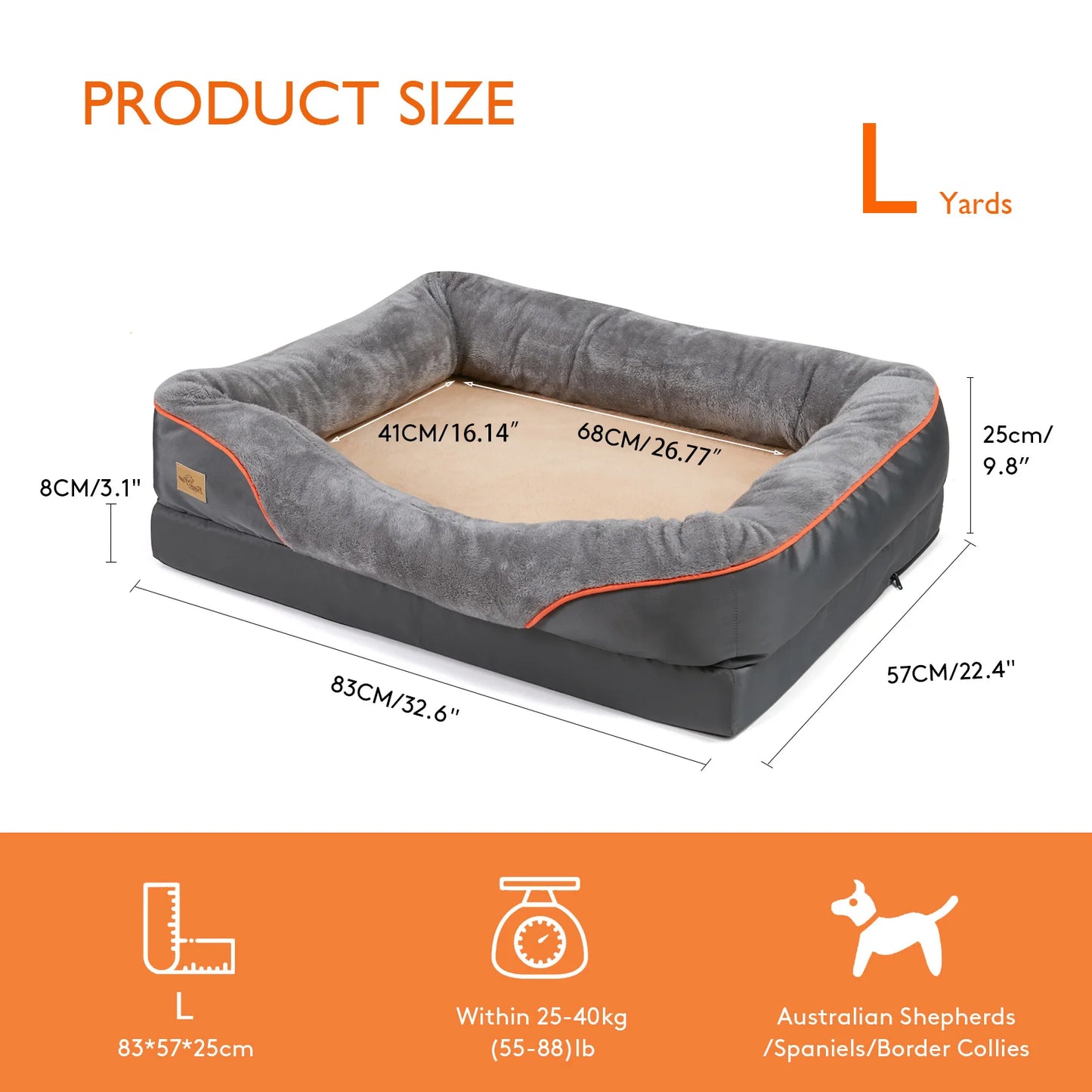 BINGOPAW Large Dog Bed With Removable Washable Waterproof Fleece Cover