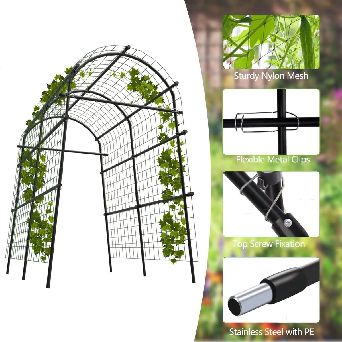 Metal Garden Arch Trellis For Climbing Vegetables And Raised Beds