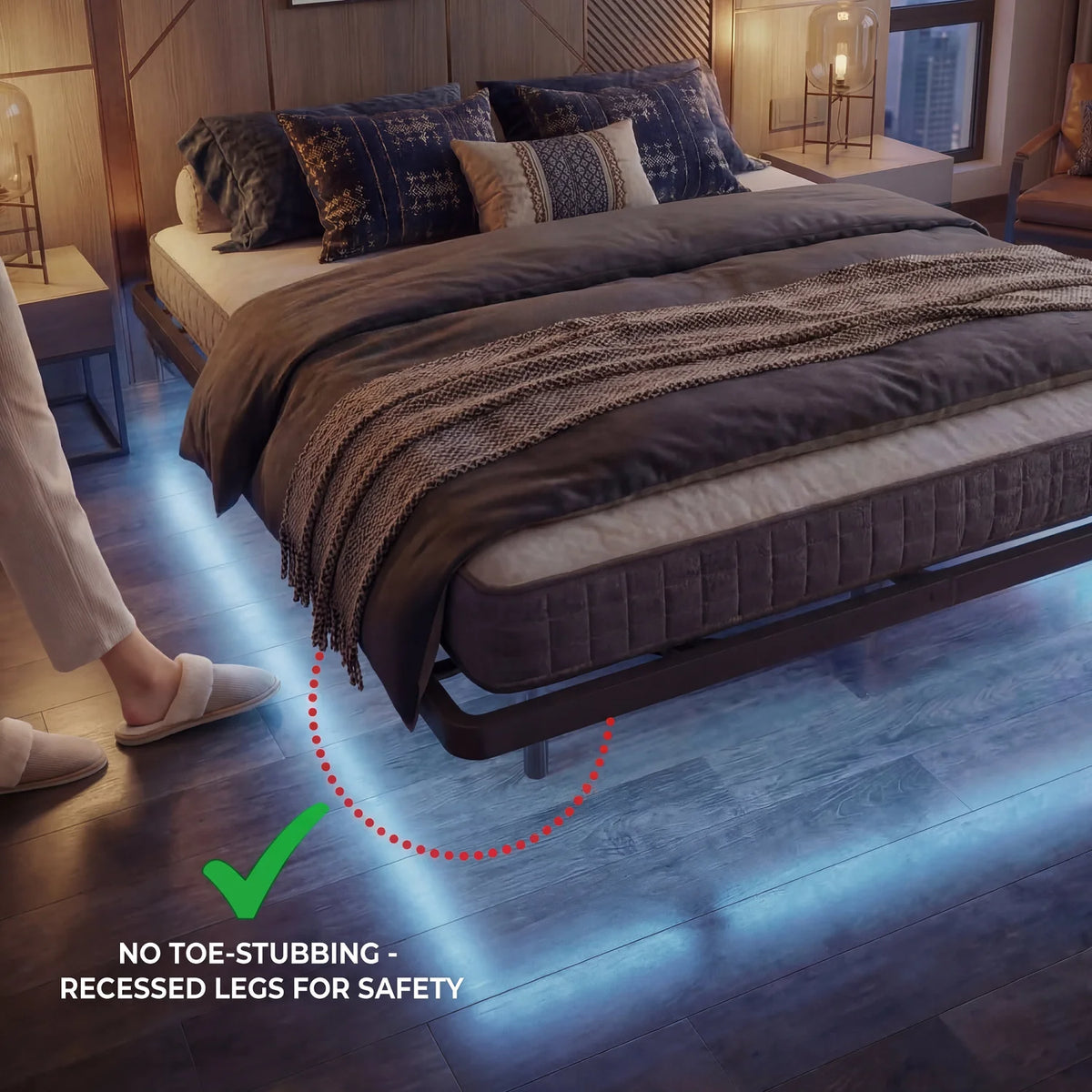 Hoomic Floating Bed Frame With LED Lights And Charging Station